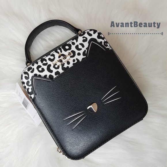Kate Spade New York Meow Cat Vanity Crossbody Clutch Handbag Crossbody Black